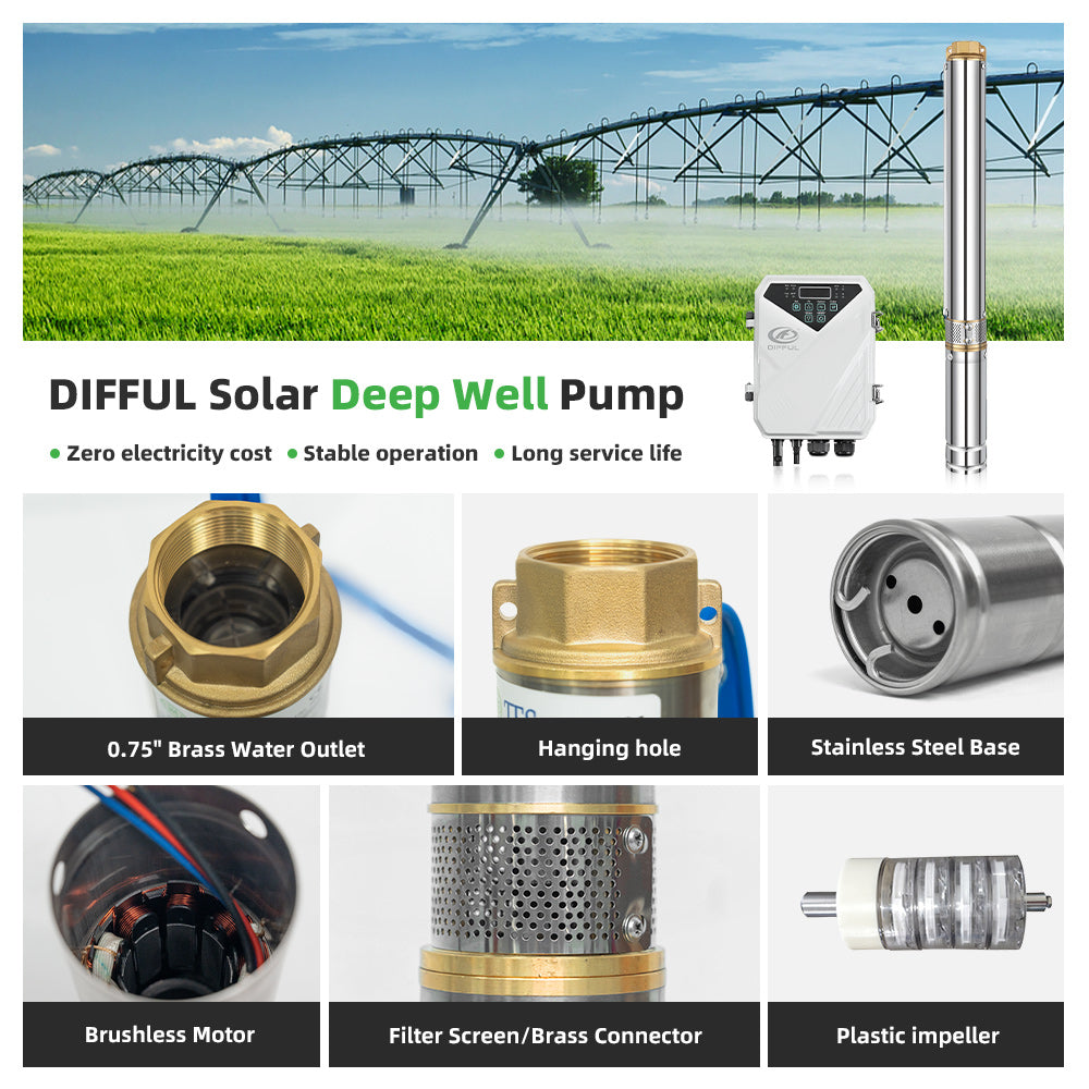 DIFFUL Solar Water Pump Kit, 2 inch 300 W 24 V DC For Off-Grid Living
