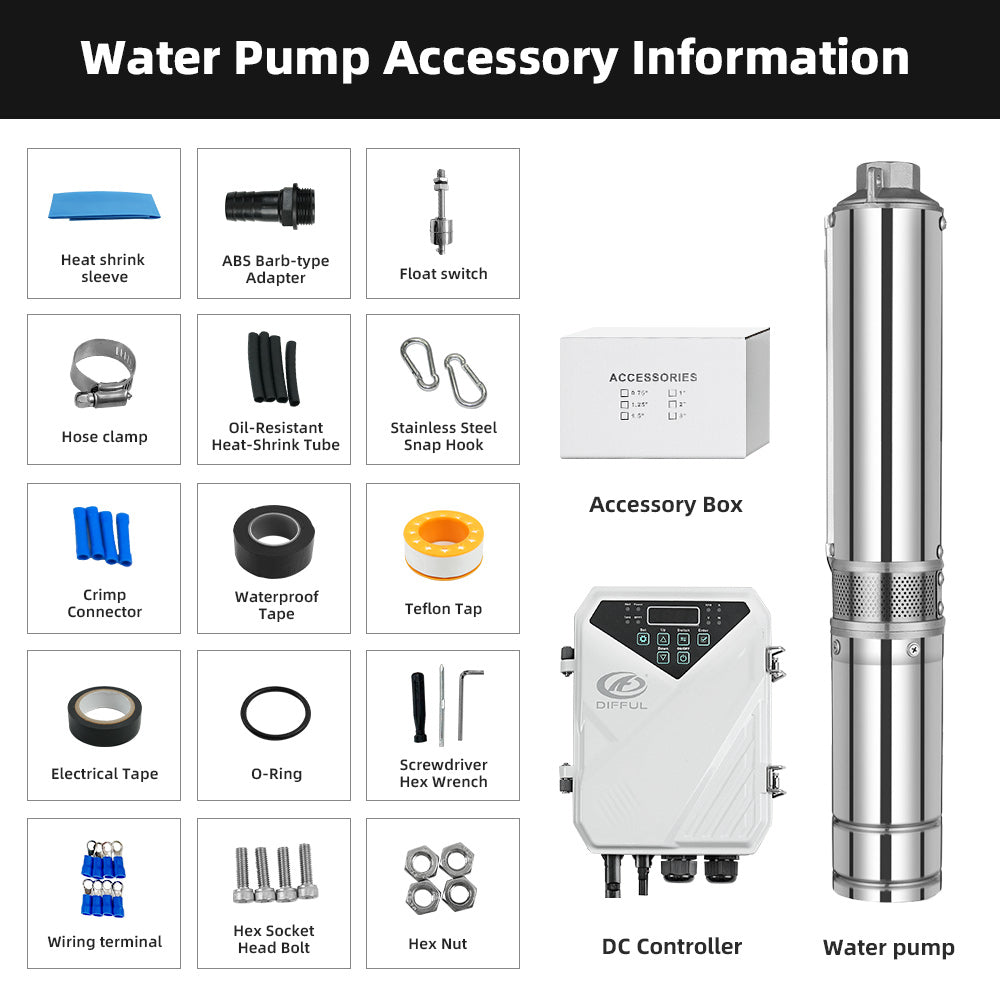 DIFFUL Solar Well Pumps, 3 inch 500 W 48 V DC For Off-Grid Living