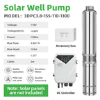 DIFFUL Solar Motor Pumps, 3 inch 1300 W 110 V DC For Off-Grid Living