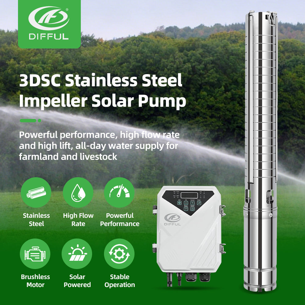 DIFFUL Solar Borehole Pumps, 3 inch 600W 48 V DC For Livestock