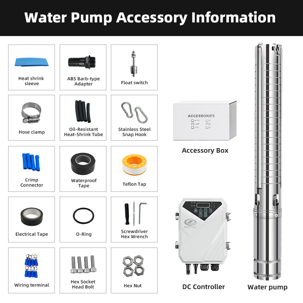 DIFFUL Solar Borehole Pumps, 3 inch 600W 48 V DC For Livestock