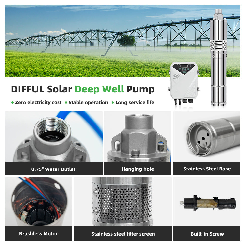 DIFFUL Solar Screw Pump Solutions, 3 inch 750 W 72 V DC For Irrigation