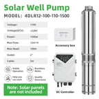 DIFFUL Solar Pump For Water Tank, 4 inch 1500W 110 V DC For Sprinklers