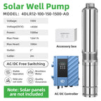 DIFFUL Solar Pump For Water Tank, 4 inch 1500W 85 V - 280 V AC/DC For Sprinklers