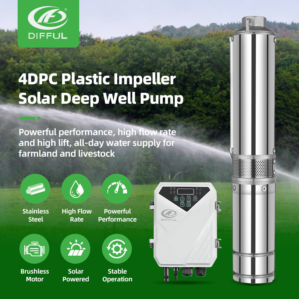 DIFFUL Solar Water Pump, 4 inch 1300 W 110 V DC For Irrigation