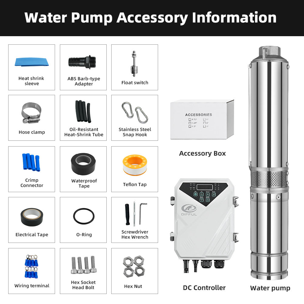 DIFFUL Solar Water Pump, 4 inch 750 W 72 V DC For Irrigation