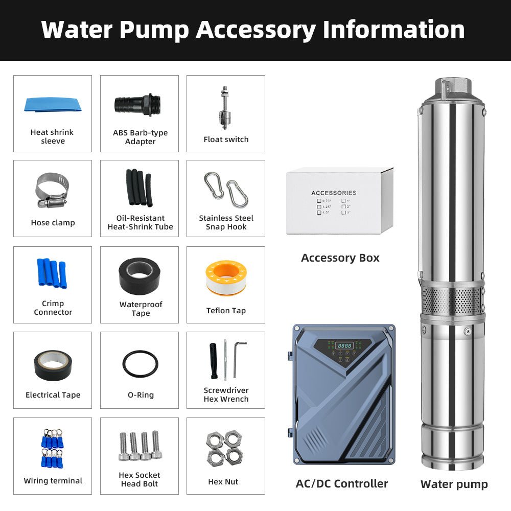 DIFFUL Solar Water Pump, 4 inch 230 M High Head 3000 W 85 V - 280 V AC/DC For Sprinklers