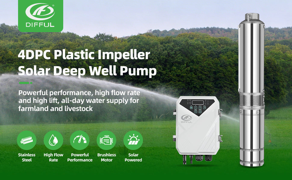 DIFFUL Solar Water Pump, 4 inch 750 W 72 V DC For Irrigation
