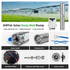 DIFFUL Solar Powered Submersible Water Pumps, 4 inch 400W 48 V DC For Irrigation