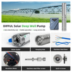 DIFFUL Solar Water Pump Solutions, 4 inch 20 M³/H Flow 3000 W 85 V - 280 V AC/DC For Drip Lines