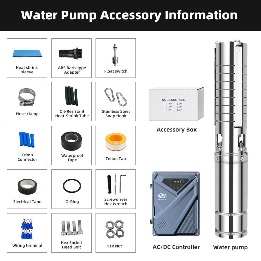 DIFFUL Solar Water Pump Solutions, 4 inch 20 M³/H Flow 3000 W 85 V - 280 V AC/DC For Drip Lines