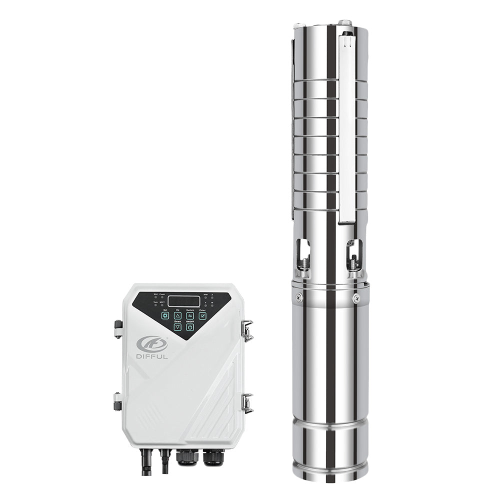 DIFFUL Solar Powered Submersible Water Pumps, 4 inch 400W 48 V DC For Irrigation
