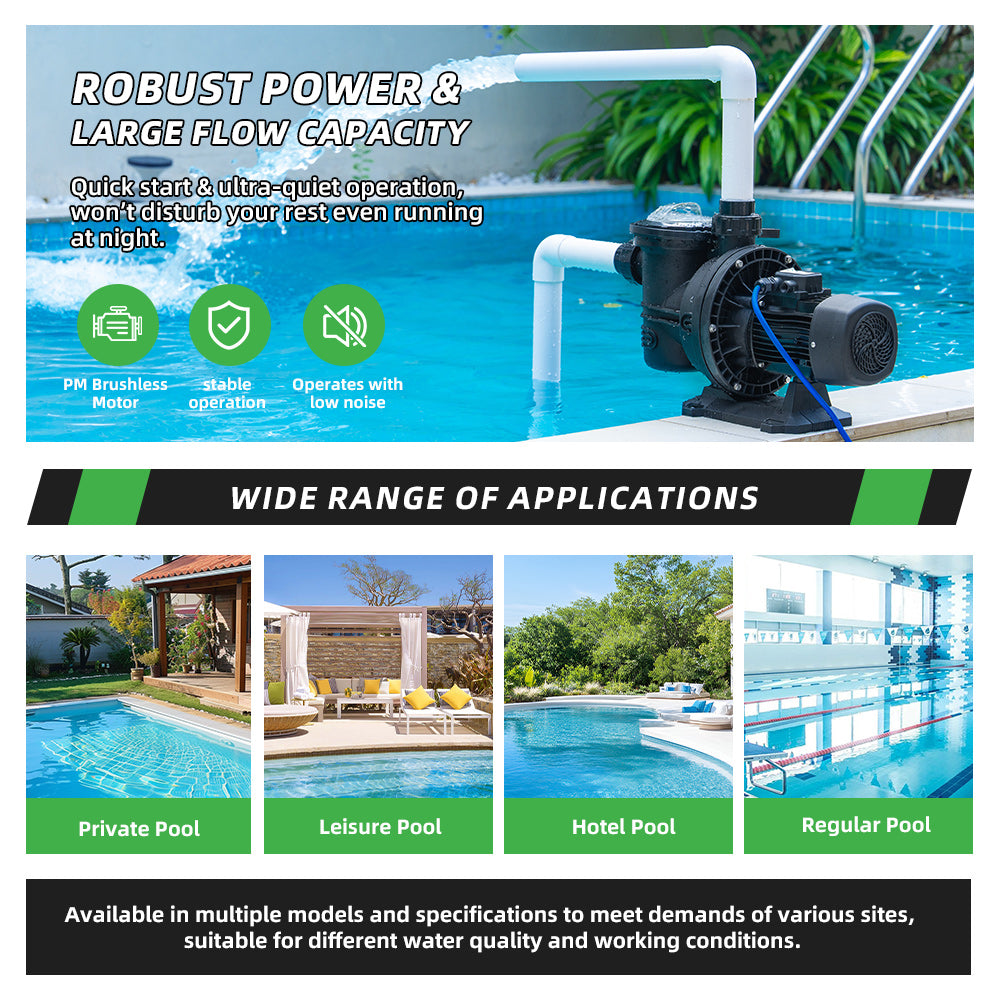 DIFFUL Solar Swimming Pool Pump, 20 M³/H Flow 19 M Head 900 W 72V AC/DC for Filling Ponds