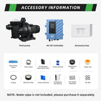 DIFFUL Solar Swimming Pool Pump, 20 M³/H Flow 19 M Head 900 W 72V AC/DC for Filling Ponds