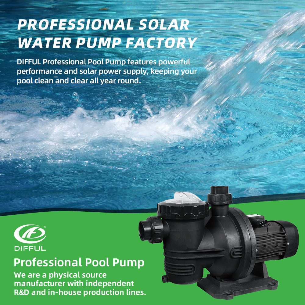 DIFFUL Solar Swimming Pool Pump, 20 M³/H Flow 19 M Head 900 W 72V AC/DC for Filling Ponds