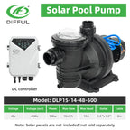 DIFFUL Solar Powered Pool Pump, 14 M Head 500 W 48V DC for Home & Garden